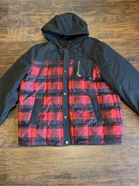 Pendleton Black & Red Plaid Hooded Puffer Coat